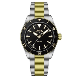 Rotary Men's Matte Black Dial Two Tone Bracelet Watch