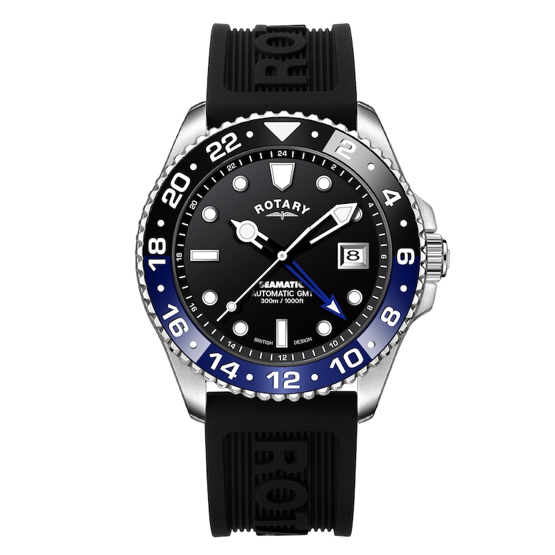 Main Image 1 of Rotary Men's Black & Blue Bezel Black Silicone Strap Watch