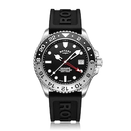 Rotary Men's Black & Silver Bezel Black Silicone Strap Watch