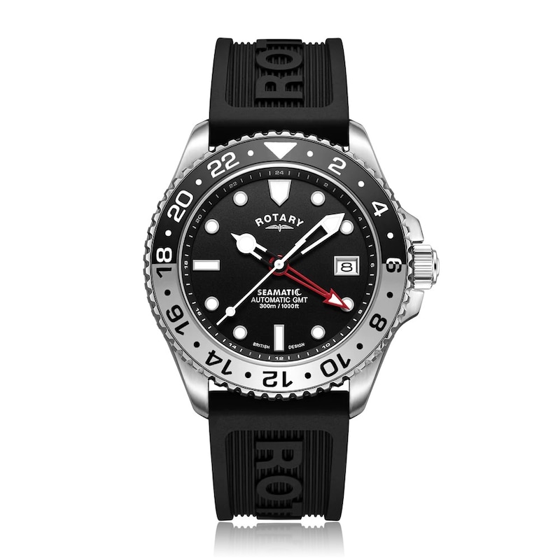 Main Image 1 of Rotary Men's Black & Silver Bezel Black Silicone Strap Watch
