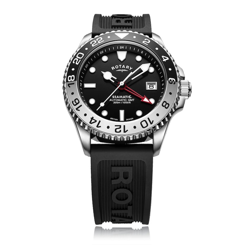 Main Image 2 of Rotary Men's Black & Silver Bezel Black Silicone Strap Watch