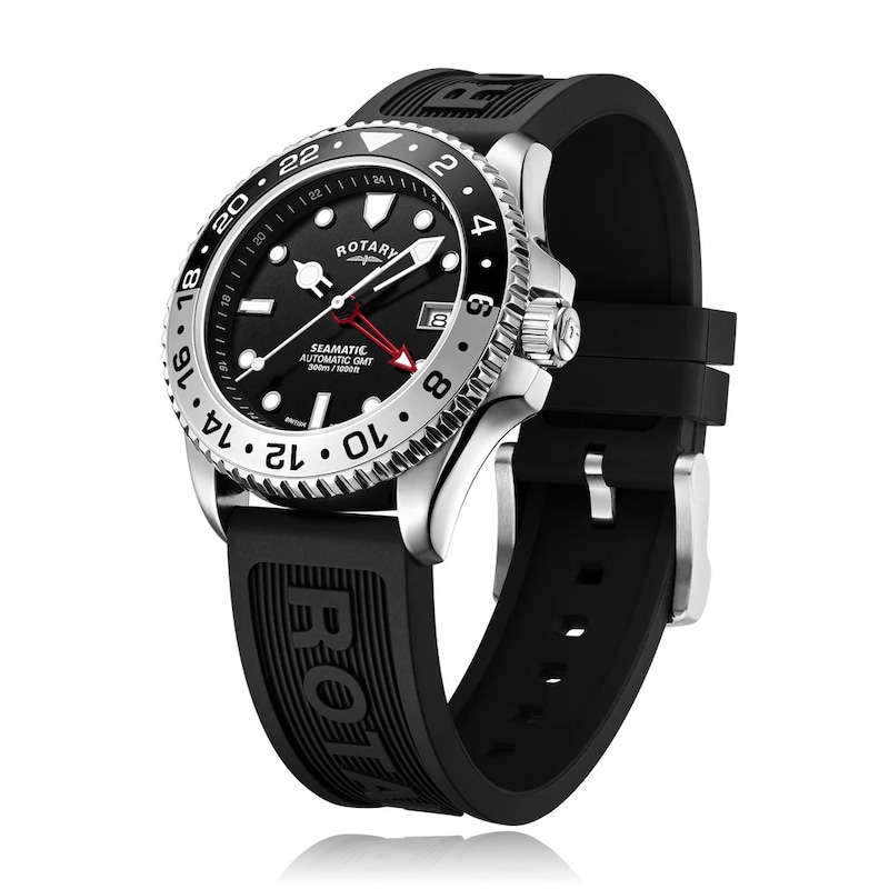 Main Image 3 of Rotary Men's Black & Silver Bezel Black Silicone Strap Watch