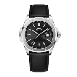 Rotary Men's Black Dial Black Leather Strap Watch