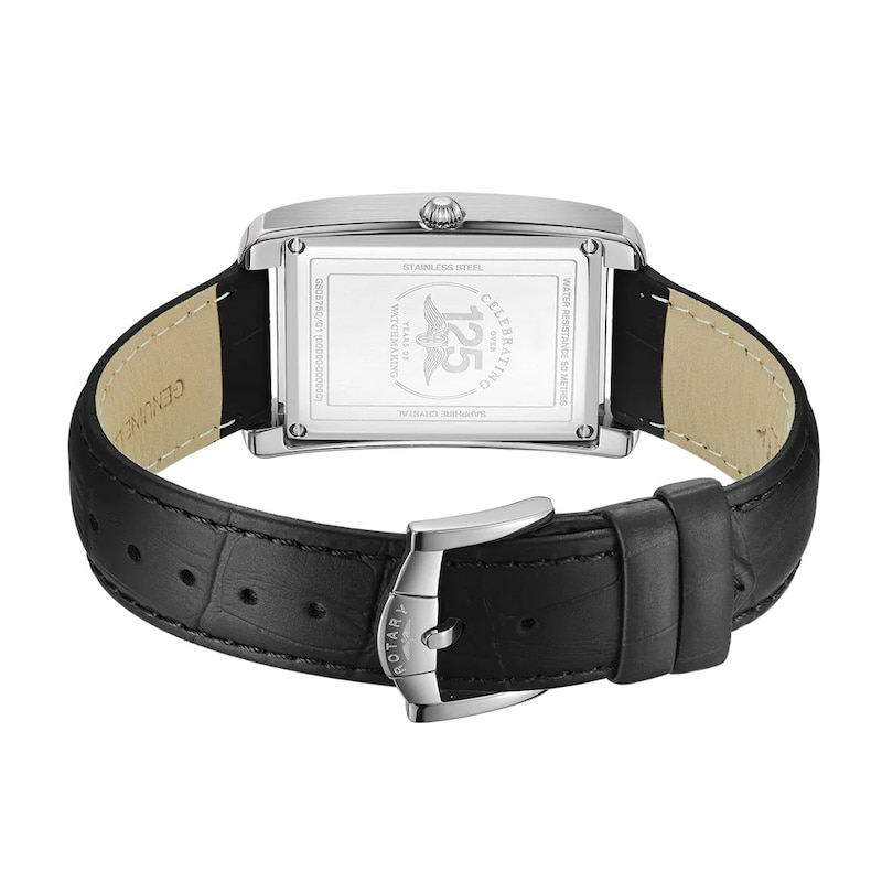 Main Image 3 of Rotary Men's Rectangle Silver Tone Dial Black Leather Strap Watch