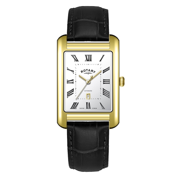 Rotary Heritage Astoria Men's Rectangular Dial & Black Leather Strap Watch