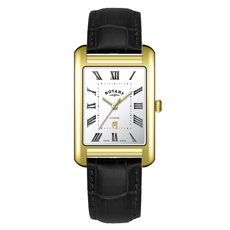 Main Image 1 of Rotary Men's Rectangle White Dial Black Leather Strap Watch