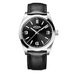 Rotary Men's 40mm Black Dial Black Leather Strap Watch