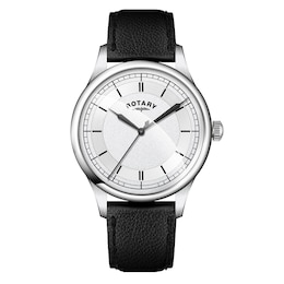 Rotary Men's Silver Dial Black Leather Strap Watch