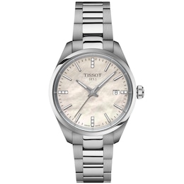 Tissot PR100 Ladies' MOP & Diamond Dial Stainless Steel Bracelet Watch