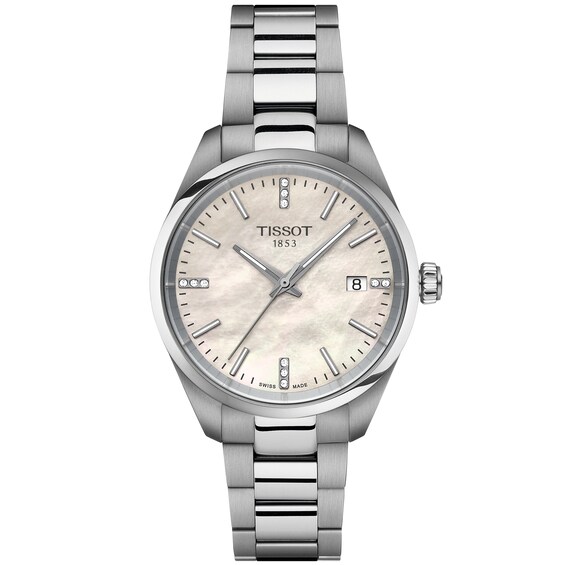 Tissot PR100 Ladies MOP and Diamond Dial Stainless Steel Bracelet Watch