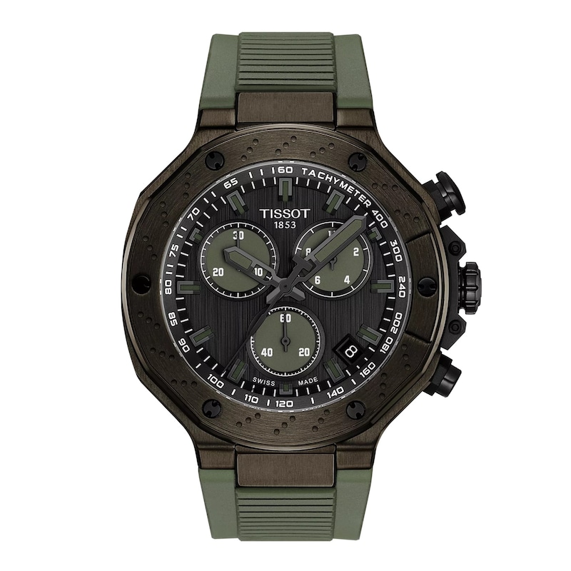 Main Image 1 of Tissot T-Race Gold Tone Dial Green Silicone Strap Watch