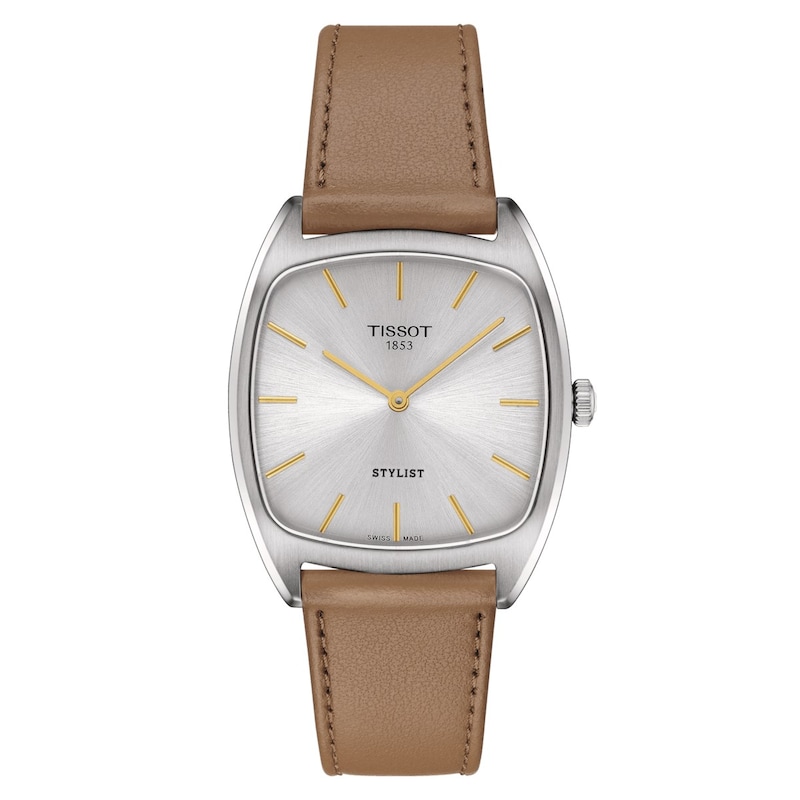 Main Image 1 of Tissot Stylist Silver Dial Brown Leather Strap Watch