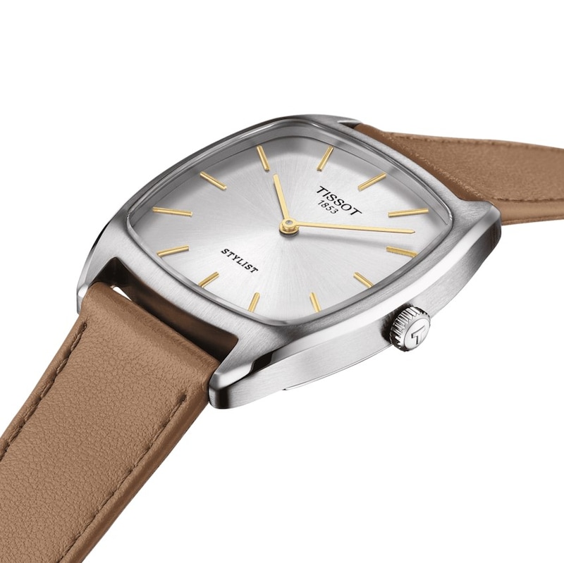Main Image 6 of Tissot Stylist Silver Dial Brown Leather Strap Watch