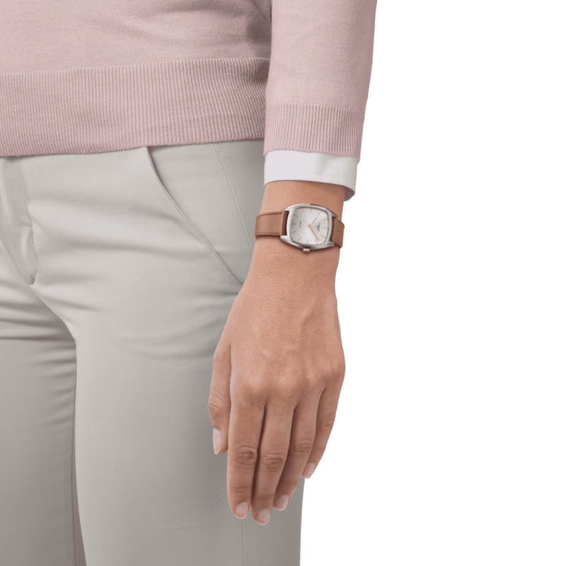 Main Image 7 of Tissot Stylist Silver Dial Brown Leather Strap Watch
