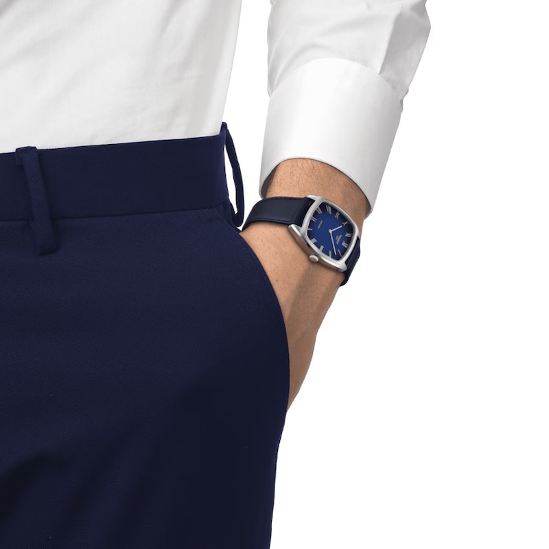 Main Image 7 of Tissot Stylist Two Tone Dial Blue Leather Strap Watch