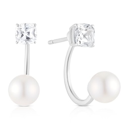 Sterling Silver Pearl & Cubic Zirconia Detail Earrings