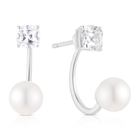 Sterling Silver Pearl and Cubic Zirconia Detail Earrings