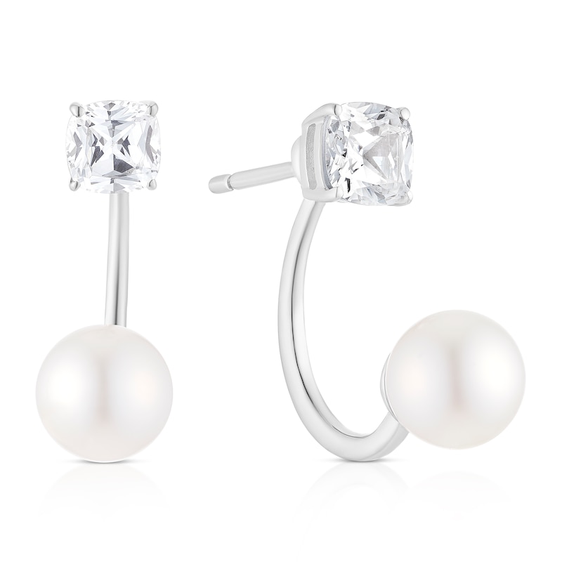 Main Image 1 of Sterling Silver Pearl & Cubic Zirconia Detail Earrings