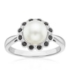 Thumbnail Image 1 of Sterling Silver Pearl, Black Sapphire & Cubic Zirconia Halo Ring