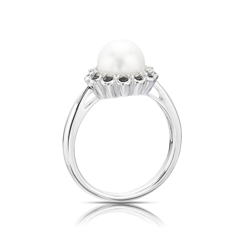 Main Image 3 of Sterling Silver Pearl, Black Sapphire & Cubic Zirconia Halo Ring