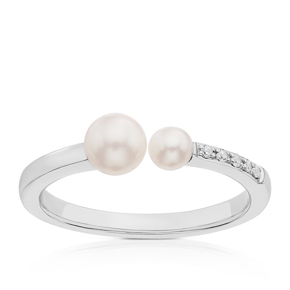Sterling Silver Double Pearl and Cubic Zirconia Ring