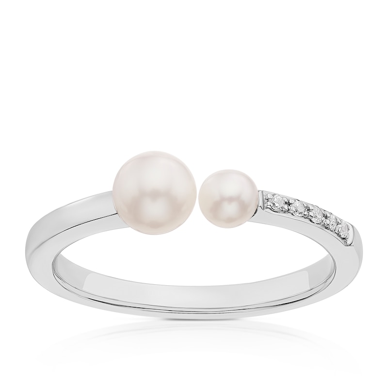 Main Image 1 of Sterling Silver Double Pearl & Cubic Zirconia Ring