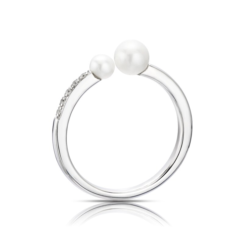 Main Image 3 of Sterling Silver Double Pearl & Cubic Zirconia Ring