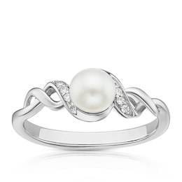 Sterling Silver Pearl & Cubic Zirconia Twist Ring