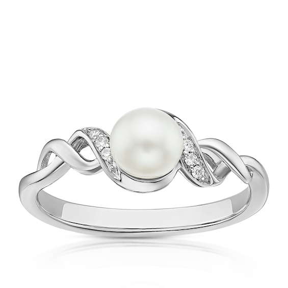 Sterling Silver Pearl and Cubic Zirconia Twist Ring