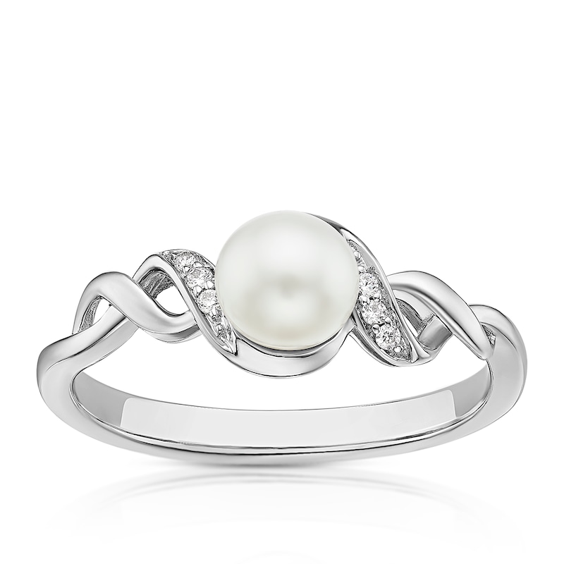 Main Image 1 of Sterling Silver Pearl & Cubic Zirconia Twist Ring