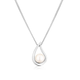 Sterling Silver Pearl Teardrop Pendant 18" Necklace