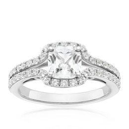 Sterling Silver Created White Sapphire Cushion Ring