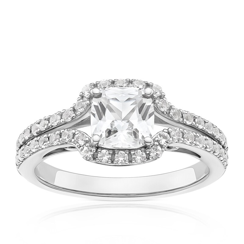 Main Image 1 of Sterling Silver Created White Sapphire Cushion Ring