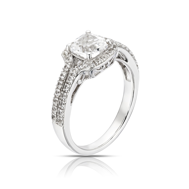 Main Image 2 of Sterling Silver Created White Sapphire Cushion Ring