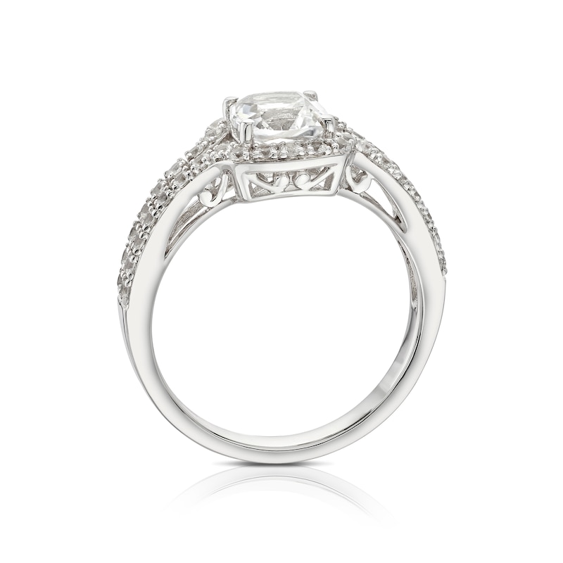 Main Image 3 of Sterling Silver Created White Sapphire Cushion Ring