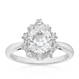 Sterling Silver Created White Sapphire Vintage Pear Ring