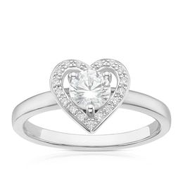 Sterling Silver Cubic Zirconia Heart Halo Ring