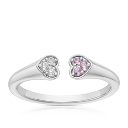 Sterling Silver Created Pink Sapphire & Cubic Zirconia Open Heart Ring