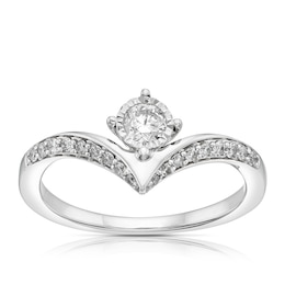 9ct White Gold 0.33ct Diamond V-Shape Ring