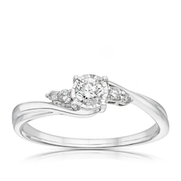 9ct White Gold 0.25ct Diamond Twist Illusion Solitaire Ring