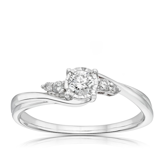 Engagement Ring 9ct White Gold Twist Illusion Solitaire 0.25