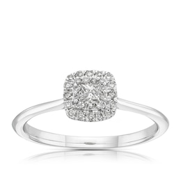 9ct White Gold 0.25ct Diamond Princess Halo Ring