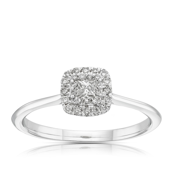 Engagement Ring 9ct White Gold Princess Halo 0.25ct Diamond Ring