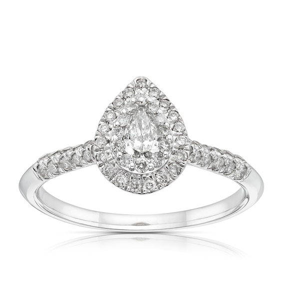 Engagement Ring 9ct White Gold Double Halo Pear 0.50ct Diamo