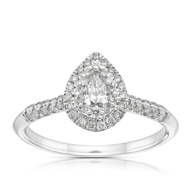 Main Image 1 of 9ct White Gold 0.50ct Diamond Double Halo Pear Ring