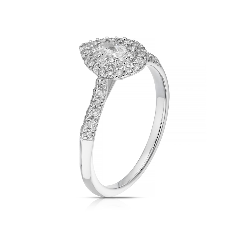 Main Image 2 of 9ct White Gold 0.50ct Diamond Double Halo Pear Ring