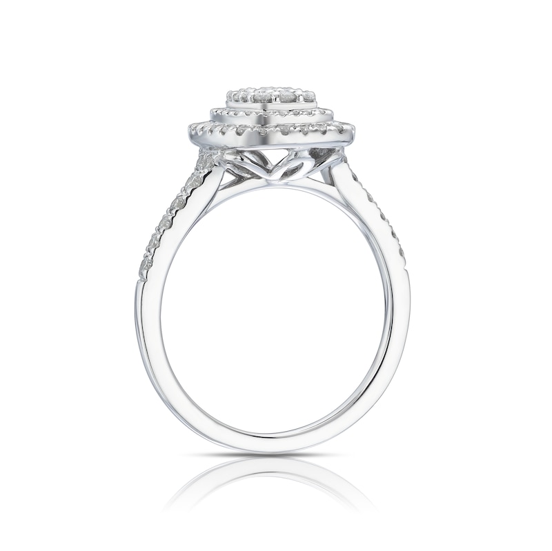 Main Image 3 of 9ct White Gold 0.50ct Diamond Double Halo Emerald Cut Ring