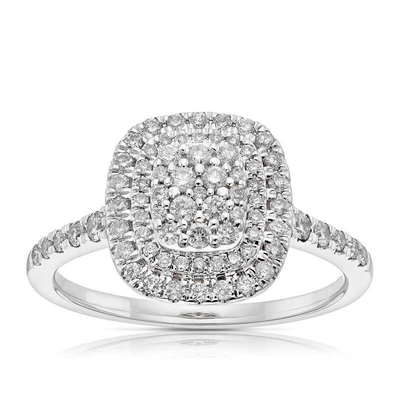 Main Image 1 of 9ct White Gold 0.50ct Diamond Cushion Cluster Ring