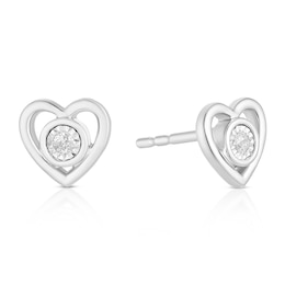 Children's Sterling Silver Diamond Heart Stud Earrings