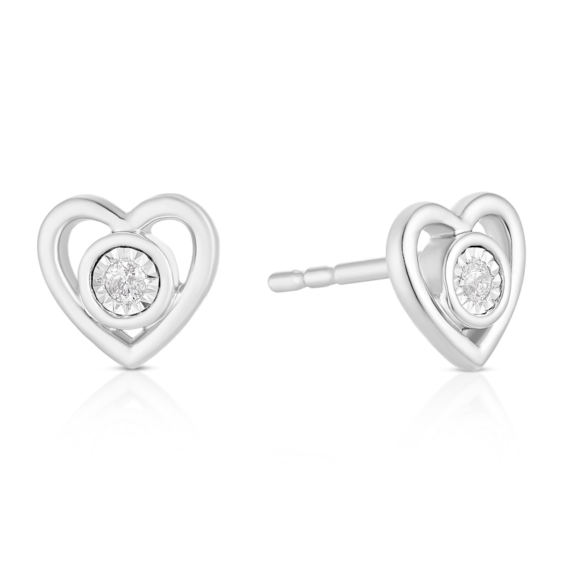 Main Image 1 of Children's Sterling Silver Diamond Heart Stud Earrings